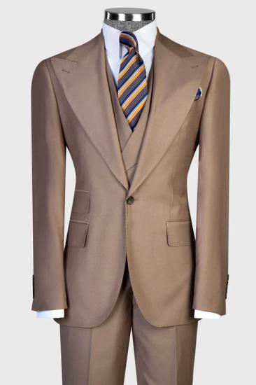Brady Handsome Brown Peaked Lapel Wool Three Pieces Business Men Suits_1