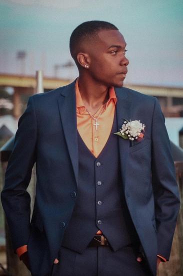 Fab Elegant Dark Blue Notched Lapel Three Pieces Prom Suits_2