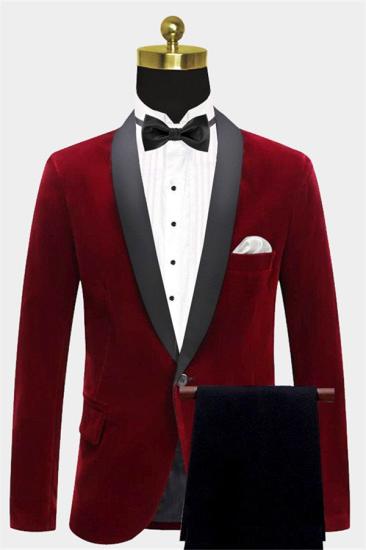 Burgundy Velvet Blazer Jacket | Two Pieces Shawl Lapel Men Suits_1