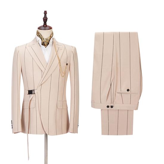 Ivan Light Champagne Fashion Striped Point Collar Prom Suit for Men_2
