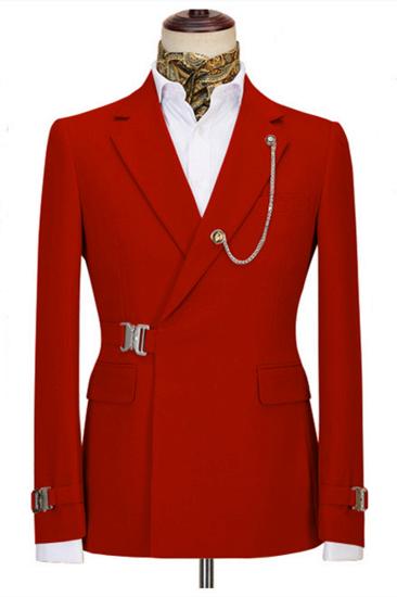 Amos Newest Red Notched Lapel Two Piece Mens Business Suit