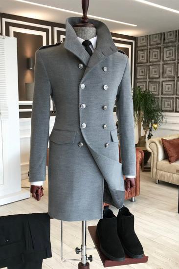 Derrick Elegant Dark Grey Double Breasted Slim Fit Wool Mens_2