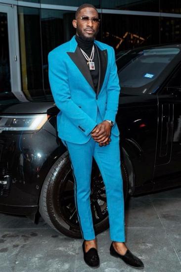 Anderson Sky Blue Close Fitting Two Pieces Prom Suits With Black Peaked Lapel_1