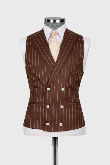Popular Three Piece Pinstripe Chocolate Brown Business Suit with Waistcoat_2
