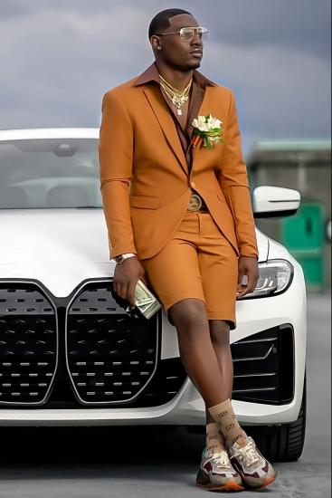 Slim Handsome Brown Notched Lapel Two Pieces Prom Suits With Short Pants_1