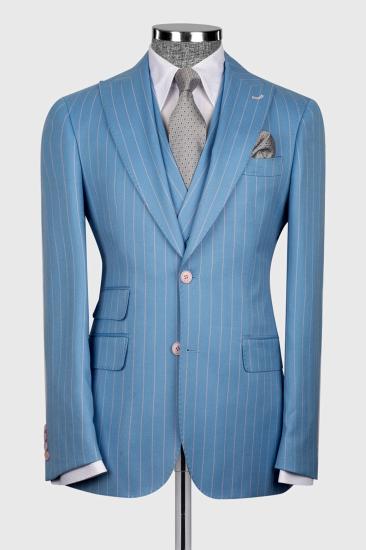 CH Gentlemen Blue Three Piece Pinstripe Business Suit with Waistcoat_3