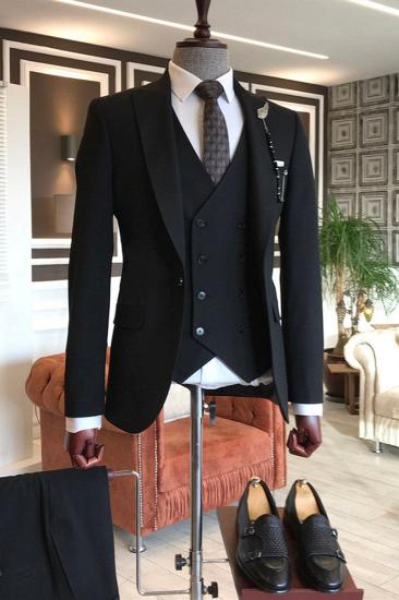 Traditional black dot lapel new slim men three-piece suits_2