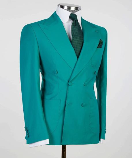 Chic Green Fitted Two-Piece Double Breasted Point Neck Prom Suit_3