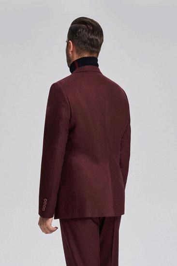 Unique Burgundy Solid Color Patch Pocket Chic Men Suits Sale_3