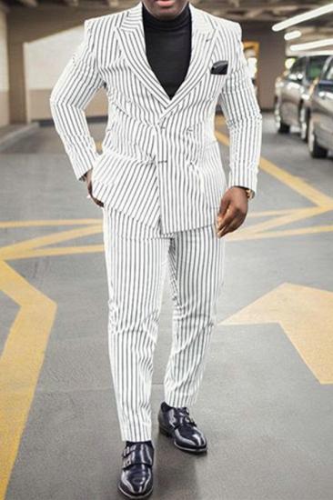 Stylish white striped pointed lapel formal business men's suit