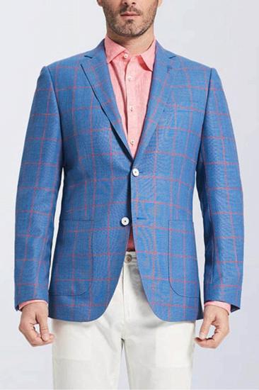 Fashion Patch Pocket Blue Blazer | Mens Pink Plaid Blazer