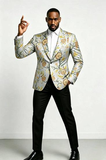 Spring/Summer Gold-Thread Embroidery 3D Floral Embroidered White Men Slim Fit Party Two Suit Set_2