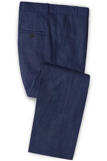 Designs Summer Dark Blue Linen Mens Suit | Cutsom Slim Fit 2 Piece Tuxedo_3