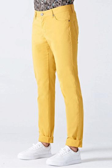 Daily Bright Yellow Small Cuff Anti-Wrinkle Casual Men Pants_2