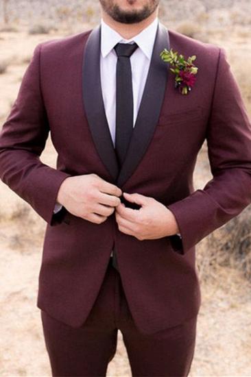 Handsome Burgundy Mens Suits Groom Suits |  Best Mens Wedding Outfits Fitted Groom Tuxedos_1