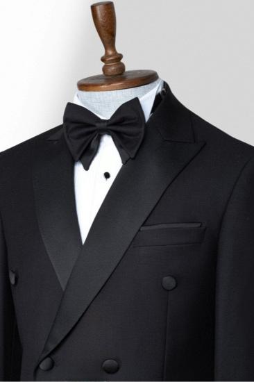 Stylish Black Peak Collar Double Breasted Men Peak Collar Two Piece Wedding Suit_2