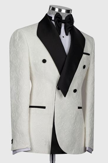 Elegant Stylish White Jacquard Slim Two Piece Tuxedo With Shawl Collar_2