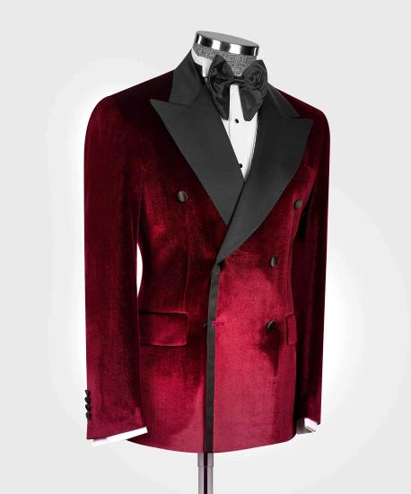 Red Velvet Lapel Collar Men Two Piece Suits | Prom Suits_4