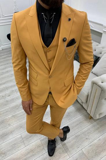 James Yellow Men's Peak Collar Three-Piece Slim Suit_6