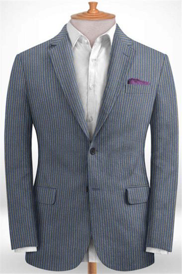 Blue Notched Lapel Men Suits For Sale |  Modern Slim Fit Striped Tuxedo_1