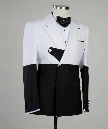 New Fit Men's Suit with White and Black Panel Peak Lapels_2