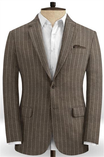 Brown Linen Striped Men Suit Online | Two Piece Business Tuxedo With Two Piece