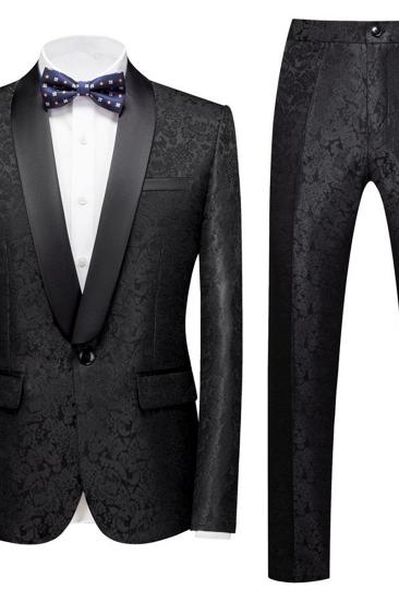 Colin Black Jacquard Classic Shawl Lapel Wedding Men Suit_2