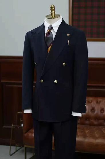 Men's Classic Navy Blue Double-Breasted Suit - Slim Fit 2-Piece Formal Set for Business & Wedding_2
