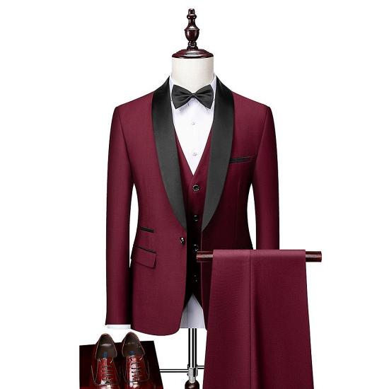 Burgundy Shawl Lapel Wedding Tuxedo |  Suit Prom Mens Suits 3 pcs_3