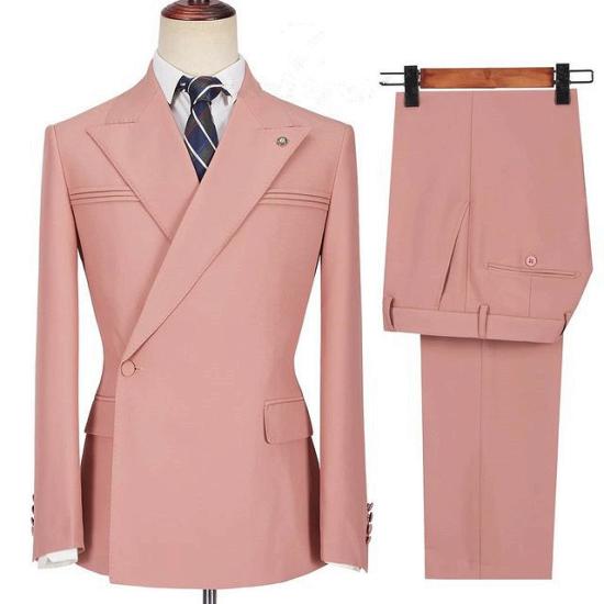 Leonel Pink Point Lapel Ruffle Fashion Slim Prom Men Suit_3