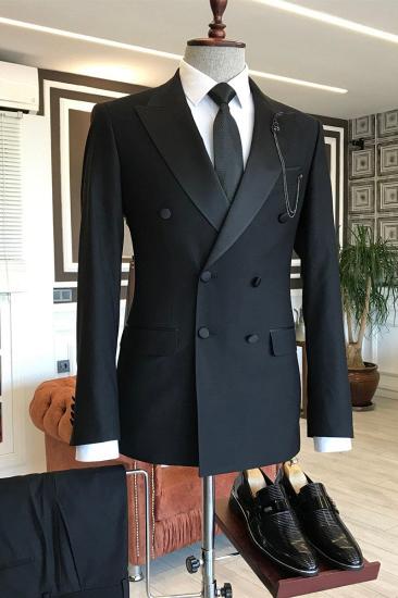 Braylen Black Double Breasted Point Lapel Fashion Mens Suit_1