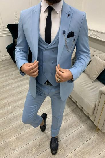 Brady Sky Blue Peak Collar Men's Slim Fit Three Piece Prom Suit_2