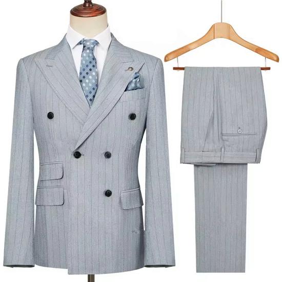 Dusty Gray Pinstripe Double Breasted Two Piece Business Suit_2
