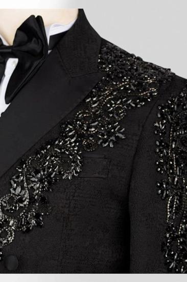 Men's Black Double-Breasted Tuxedo with Beaded Embroidery Prom Suit | Bradymensuit_4