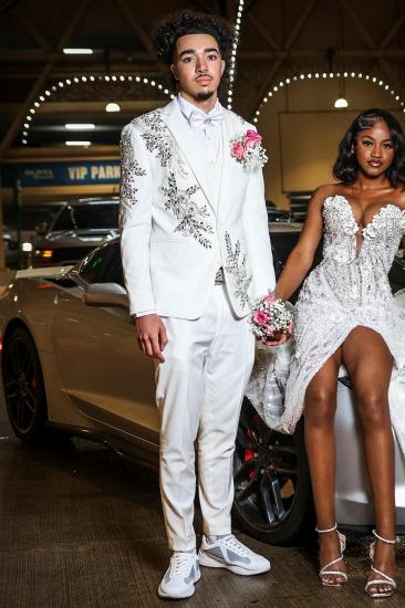 Kelly Bespoke White Peaked Lapel 3-Piece Beaded Prom Suit | Bradymensuit_3