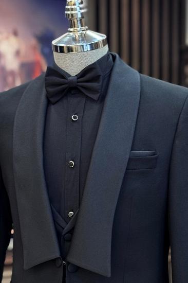Italian Style Black Modern Slim Fit Shawl Collar Jacket Vest Trousers Groom Suit | Three Suits_4