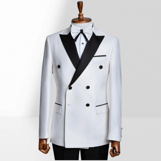 White Peak Collar Double Breasted Men Peak Collar Two Piece Suit_3