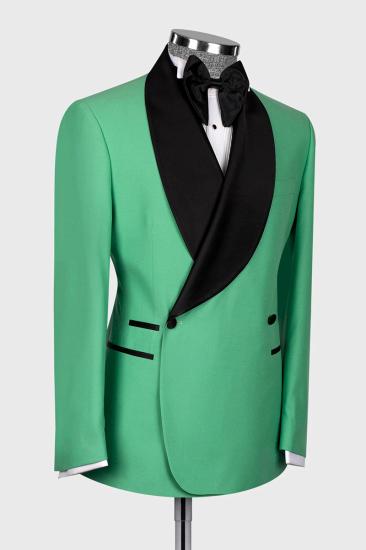 James Fashion Green One Button Green Collar Men Two Piece Suits_2