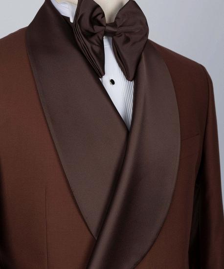 Chic Dark Brown Shawl Lapel Double Breasted Men Wedding Suits_3