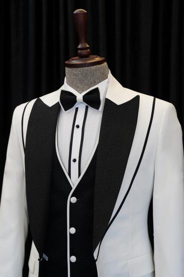 Abel Fashion White and Black Pointed Lapel Three-Piece Wedding Suit_2