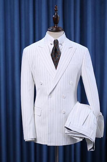 Pete Trendy White Striped Double Breasted Business Suit | Bradymensuit
