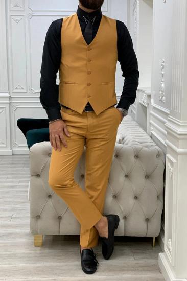 James Yellow Men's Peak Collar Three-Piece Slim Suit_4