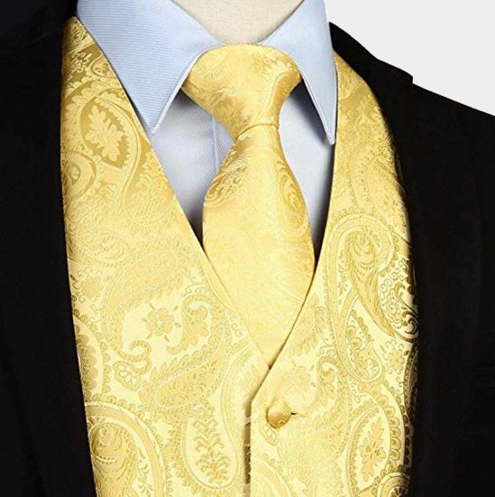 Silk Yellow Paisley Vest with Tie Set_3