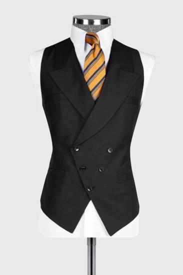 Brady Classical Black Peaked Lapel  Wool Three Pieces Business Men Suits_2