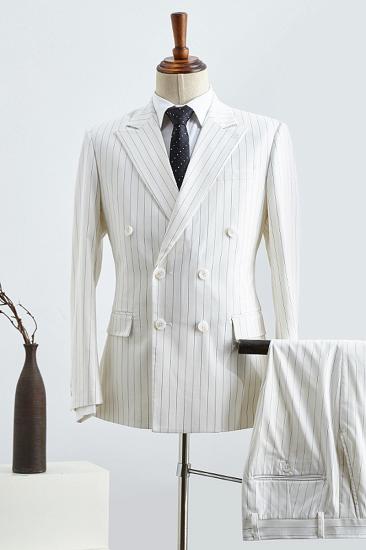 Basil Simple White Striped Double Breasted Slim Fit Custom Business Suit_2