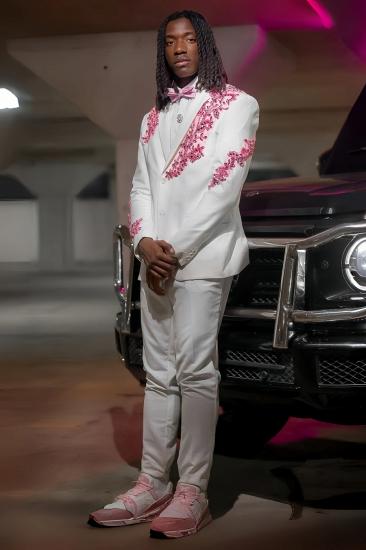 Herbert White Notched Lapel Prom Suit with Beading | Men’s Formal Tuxedo_1