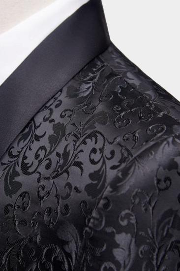 Mens Black Jacquard Evening Suit |  Formal Shawl Lapel One Button Blazer_3