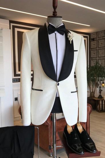 Michael Simple White Gold Velvet Shawl Lapel Groom Wedding Suit | Two Piece_1