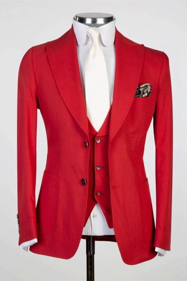 Donald Bespoke Red Peaked Lapel Three Pieces Men Suits_2