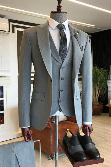 Cedric Grey 3 Piece Point Lapel Formal Business Mens Suit_1